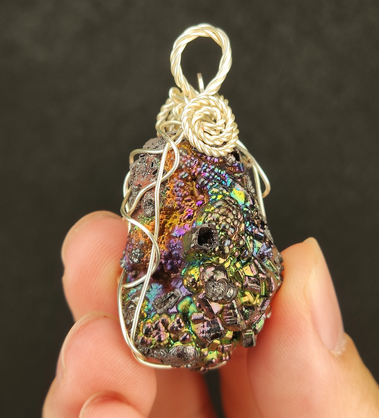 | Goethite Pendant Copper Wire Wrapped Gemstone Pendant | COLOUR:  Rainbow, Turgite with Gold Calcite| 100% natural color |