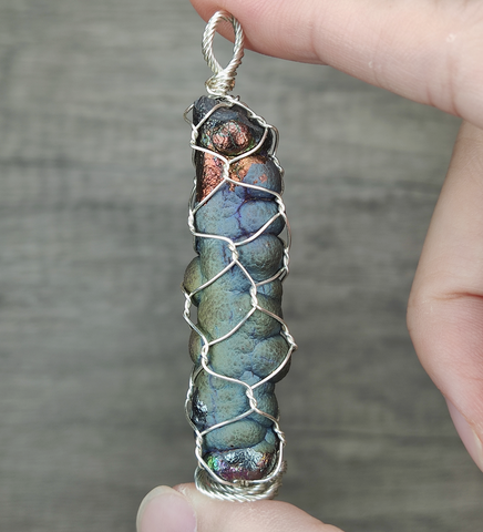 | Goethite Pillar(4.8cm) | Goethite Pendant Copper Wire Wrapped Gemstone Pendant | COLOUR: Green, Orange, Silver | 100% natural color |