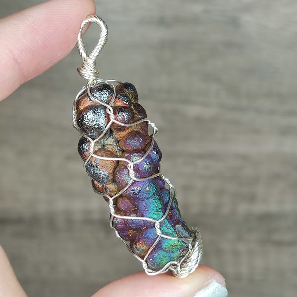 | Goethite Pillar(4.5cm) | Goethite Pendant Copper Wire Wrapped Gemstone Pendant | COLOUR: Rainbow | 100% natural color |