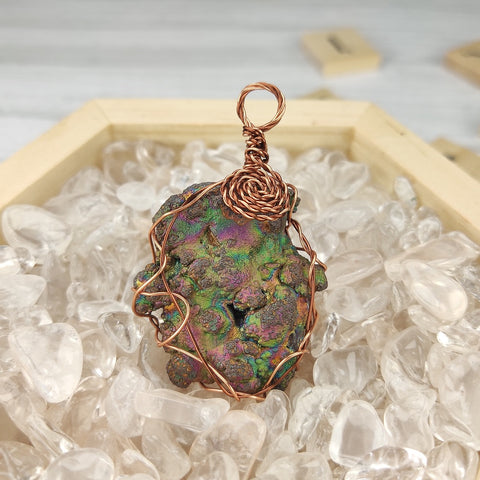 | Goethite Pendant Copper Wire Wrapped Gemstone Pendant | COLOUR: glod, pink, green| 100% natural color |