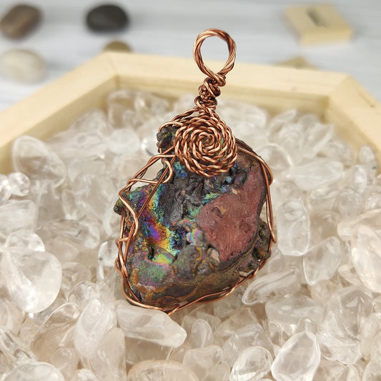 | Goethite Pendant Copper Wire Wrapped Gemstone Pendant | COLOUR: glod, pink, green| 100% natural color |