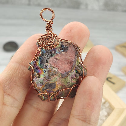 Rare Rainbow Leklai Gallstone Pendant | 3.5cm Gold, Green & Pink | Core Energy & Luck Attraction