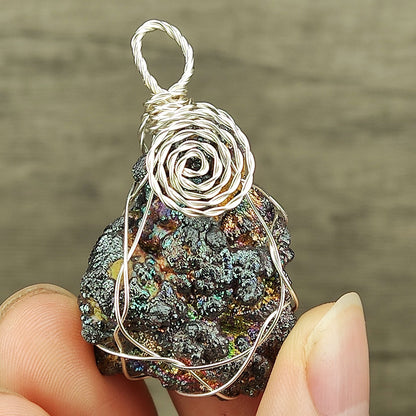 | Goethite Pendant Copper Wire Wrapped Gemstone Pendant | COLOUR: Silver, Gold, Orange | 100% natural color |