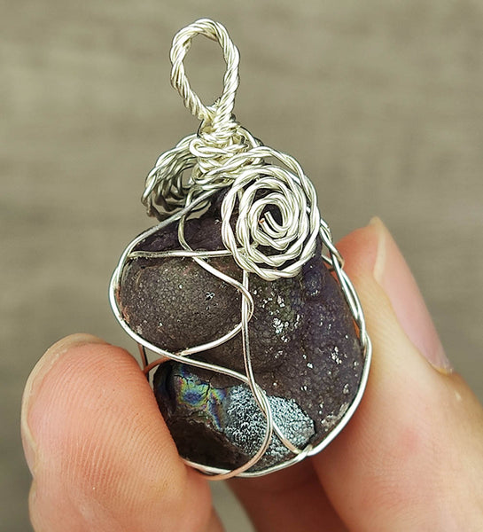 | Goethite Pendant Copper Wire Wrapped Gemstone Pendant | COLOUR: Purple | 100% natural color |