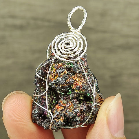 | Goethite Pendant Copper Wire Wrapped Gemstone Pendant | COLOUR: Silver, Gold, Orange | 100% natural color |