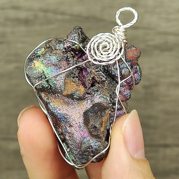 | Goethite Pendant Copper Wire Wrapped Gemstone Pendant | COLOUR: Silver, Pink, Purple | 100% natural color |