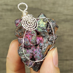 | Goethite Pendant Copper Wire Wrapped Gemstone Pendant | COLOUR: Silver, Pink, Purple | 100% natural color |