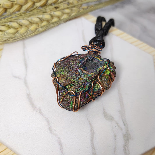 | Goethite Pendant Copper Wire Wrapped Gemstone Pendant | COLOUR: Green, gold, blue | 100% natural color |