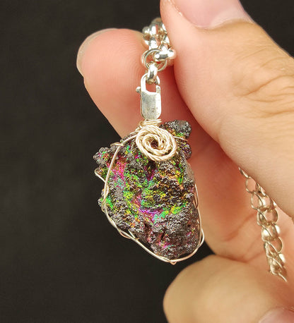 Rainbow Leklai Raw Stone Pendant | Gold, Pink, Orange &amp; Green Colors | Vitality Core | Wealth &amp; Social Harmony | Malaysia Natural Leklai