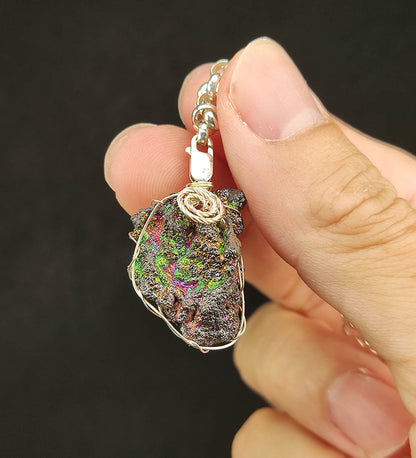 Rainbow Leklai Raw Stone Pendant | Gold, Pink, Orange &amp; Green Colors | Vitality Core | Wealth &amp; Social Harmony | Malaysia Natural Leklai