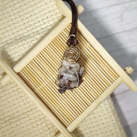 | Goethite Pendant Copper Wire Wrapped Gemstone Pendant | COLOUR: with White Quartz,Crystal | 100% natural color |