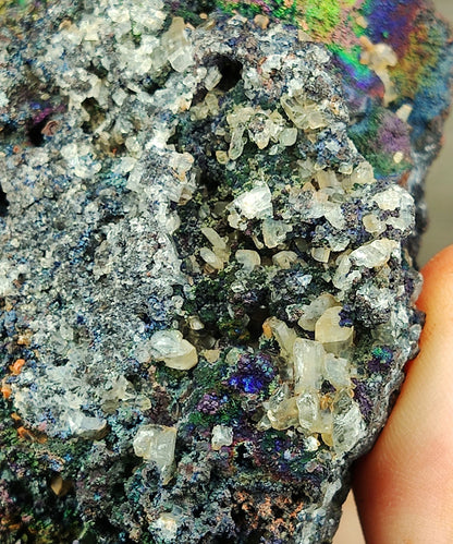 [Top Grade] Black Crystal Diamond & Calcite Leklai | Gallstone Core | Black, Gold, Green & Blue | Radiating Success & Career Abundance