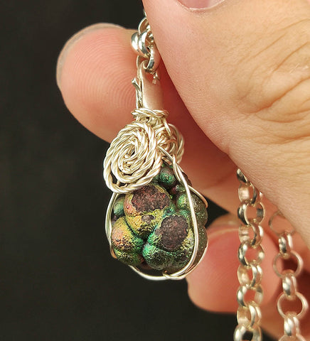 | Mini pendant | Goethite Pendant Copper Wire Wrapped Gemstone Pendant | COLOUR: Gold, Green | 100% natural color |