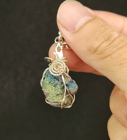Golden & Blue Rainbow Leklai Pendant | Living Stone Core | Wealth & Health Balance | Malaysia Natural Leklai