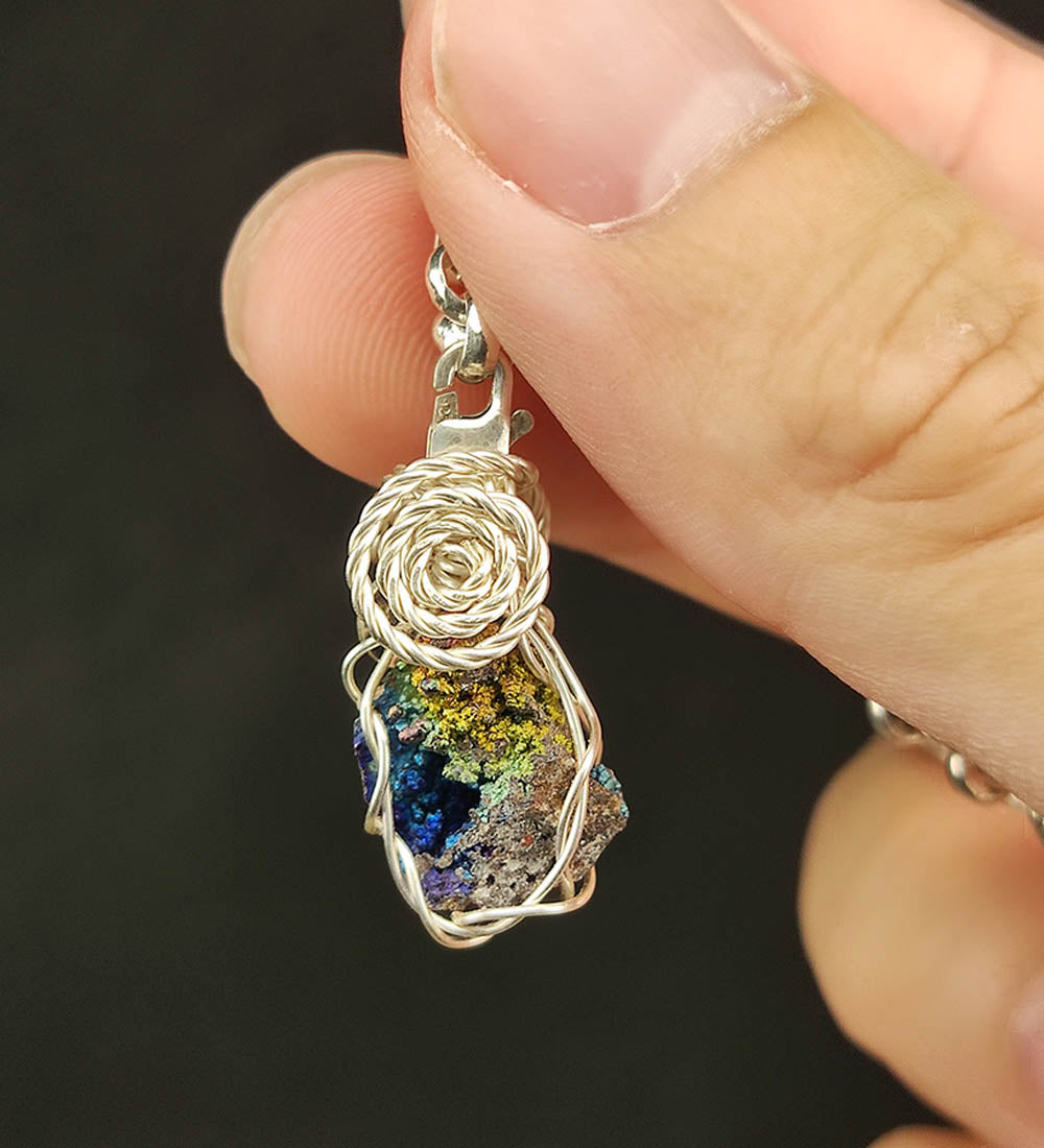 | Mini pendant | Goethite Pendant Copper Wire Wrapped Gemstone Pendant | COLOUR: Turgite with White Quartz Crystal| 100% natural color |