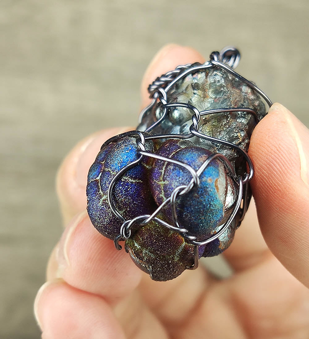 | Goethite Pendant Copper Wire Wrapped Gemstone Pendant | COLOUR: Purple, Silver , Blue | 100% natural color |