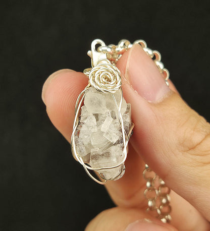 Pure White Crystal Cluster Pendant | Transparent Raw Stone | Purification &amp; Focus Booster | Malaysia Natural Leklai