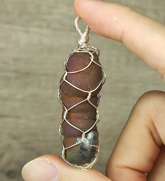 | Goethite Pillar(4.6cm) | Goethite Pendant Copper Wire Wrapped Gemstone Pendant | COLOUR: Red, Blue, Silver | 100% natural color |