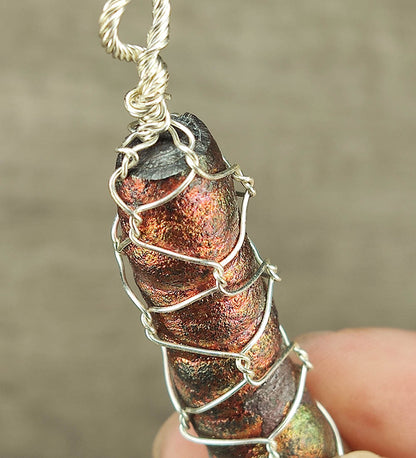 | Goethite Pillar(5cm) | Goethite Pendant Copper Wire Wrapped Gemstone Pendant | COLOUR: silver, Orange, Gold | 100% natural color |