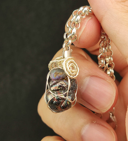 Malaysia Natural Leklai Silver Shielding Pendant | Small Core with Clasp | Full Spectrum Energy Protection | One-and-Only Living Stone