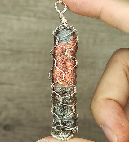 | Goethite Pillar(5cm) | Goethite Pendant Copper Wire Wrapped Gemstone Pendant | COLOUR: silver, Orange, Gold | 100% natural color |