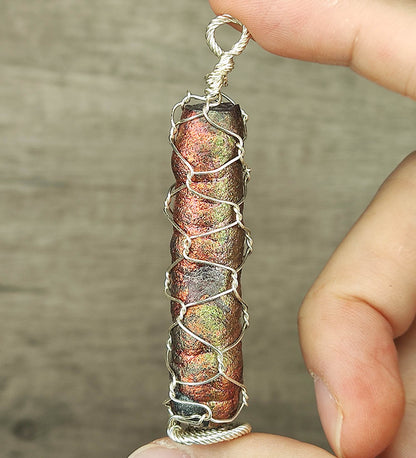 | Goethite Pillar(5cm) | Goethite Pendant Copper Wire Wrapped Gemstone Pendant | COLOUR: silver, Orange, Gold | 100% natural color |