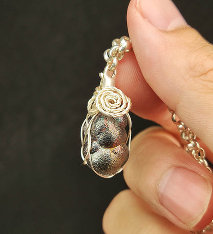 Malaysia Natural Leklai Silver Shielding Pendant | Small Core with Clasp | Full Spectrum Energy Protection | One-and-Only Living Stone