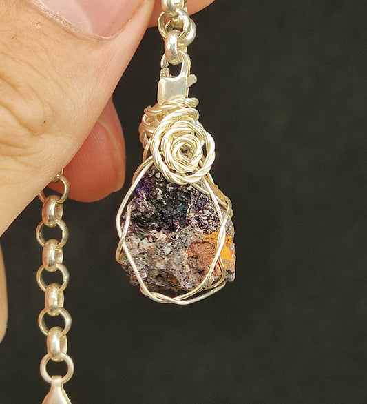 | Mini pendant | Goethite Pendant Copper Wire Wrapped Gemstone Pendant | COLOUR: Turgite with White Quartz Crystal | 100% natural color |