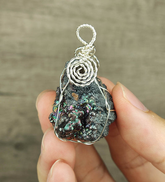 | Goethite Pendant Copper Wire Wrapped Gemstone Pendant | COLOUR: Silver, Purple, Green | 100% natural color |