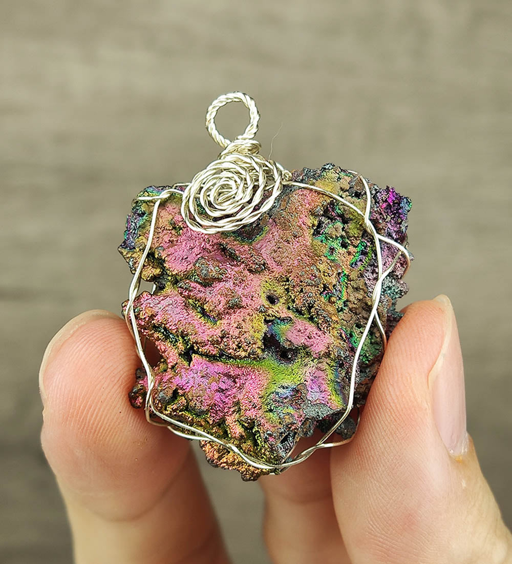 | Goethite Pendant Copper Wire Wrapped Gemstone Pendant | COLOUR: silver, pink, purple, orange, gold | 100% natural color |