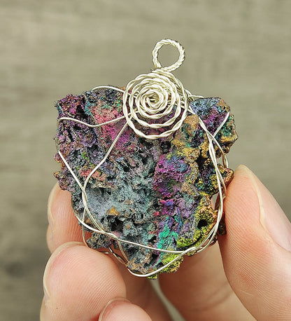 | Goethite Pendant Copper Wire Wrapped Gemstone Pendant | COLOUR: silver, pink, purple, orange, gold | 100% natural color |