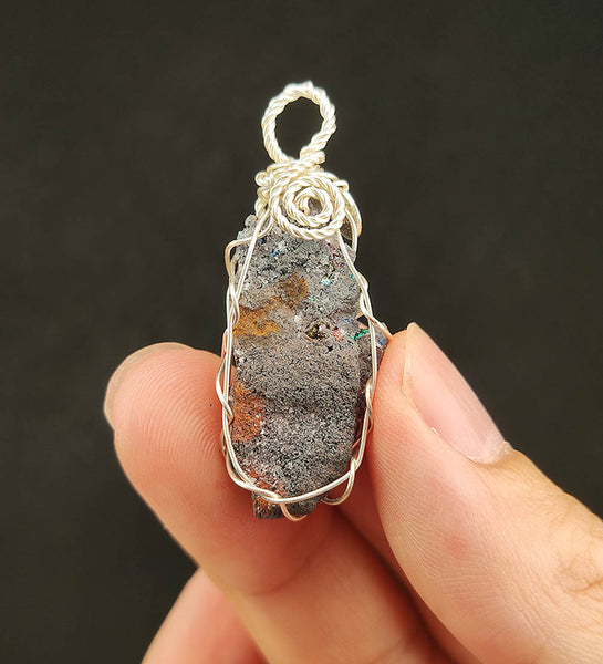 | Goethite Pendant Copper Wire Wrapped Gemstone Pendant | COLOUR: Gold, Green, Turgite with White Quartz Crystal| 100% natural color |