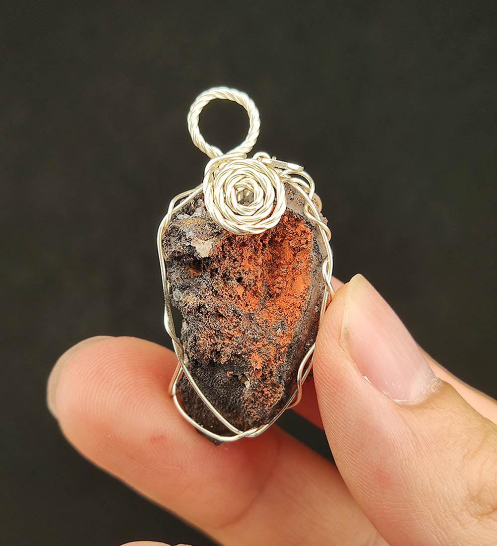 | Goethite Pendant Copper Wire Wrapped Gemstone Pendant | COLOUR: Turgite with Gold Calcite| 100% natural color |