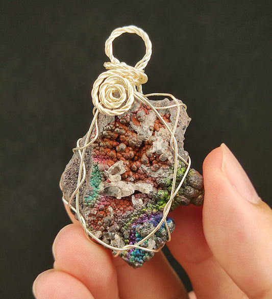 | Goethite Pendant Copper Wire Wrapped Gemstone Pendant | COLOUR: Green ,Purple, Red, Turgite with White  Quartz,Crystal| 100% natural color |