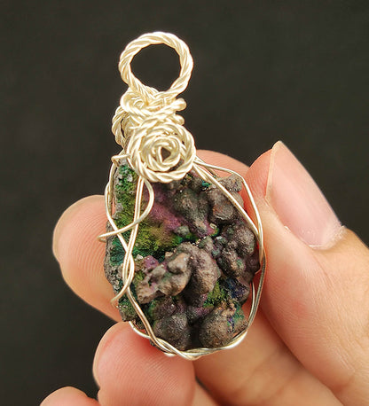 | Goethite Pendant Copper Wire Wrapped Gemstone Pendant | COLOUR: Green , Red, Turgite with White  Quartz,Crystal| 100% natural color |