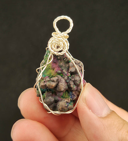 | Goethite Pendant Copper Wire Wrapped Gemstone Pendant | COLOUR: Green , Red, Turgite with White  Quartz,Crystal| 100% natural color |