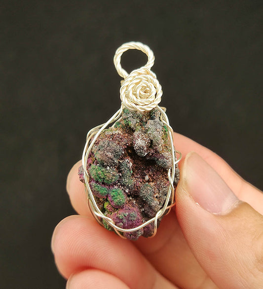 | Goethite Pendant Copper Wire Wrapped Gemstone Pendant | COLOUR: Green , Red, Turgite with White  Quartz,Crystal| 100% natural color |