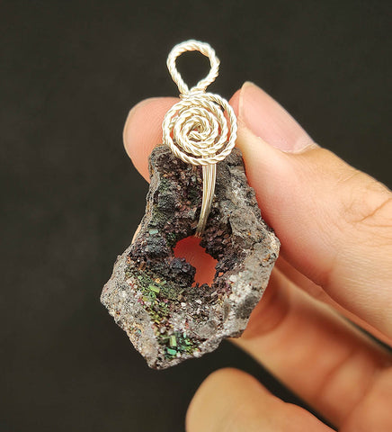 | Goethite Pendant Copper Wire Wrapped Gemstone Pendant | COLOUR: Black, Green , Turgite with Gold Calcite | 100% natural color |