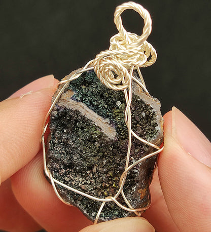 Black Calcite Sparkle Pendant | Green, Gold &amp; Pink Colors | Wealth Anchor &amp; Career Vitality | Malaysia Natural Leklai