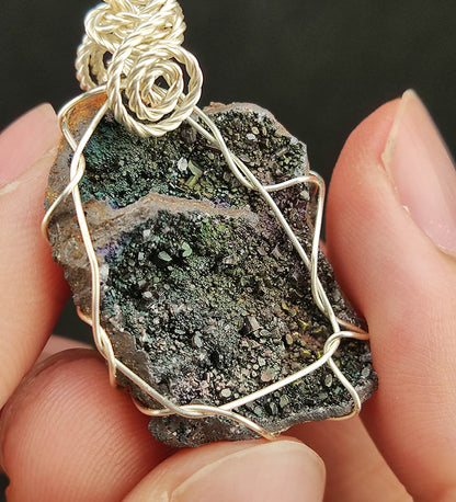 Black Calcite Sparkle Pendant | Green, Gold &amp; Pink Colors | Wealth Anchor &amp; Career Vitality | Malaysia Natural Leklai