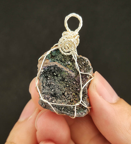 | Goethite Pendant Copper Wire Wrapped Gemstone Pendant | COLOUR: Gold, Green , Turgite with rainbow Calcite | 100% natural color |