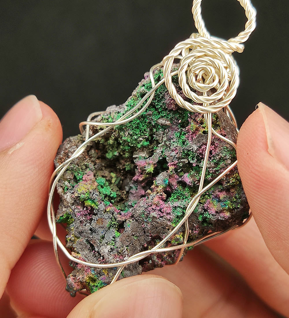 | Goethite Pendant Copper Wire Wrapped Gemstone Pendant | COLOUR: Gold,Turgite with White Quartz,Crystal | 100% natural color |