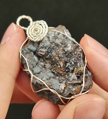 | Goethite Pendant Copper Wire Wrapped Gemstone Pendant | COLOUR: Gold,Turgite with Orange Quartz,Crystal | 100% natural color |