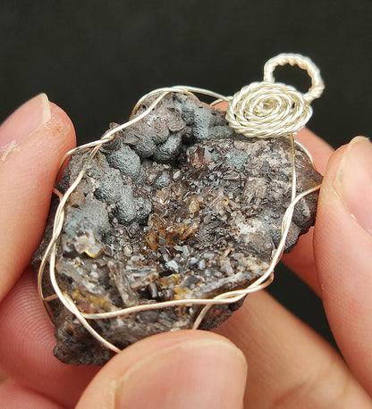 | Goethite Pendant Copper Wire Wrapped Gemstone Pendant | COLOUR: Gold,Turgite with Orange Quartz,Crystal | 100% natural color |