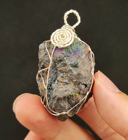 | Goethite Pendant Copper Wire Wrapped Gemstone Pendant | COLOUR: Gold,Turgite with Orange Quartz,Crystal | 100% natural color |