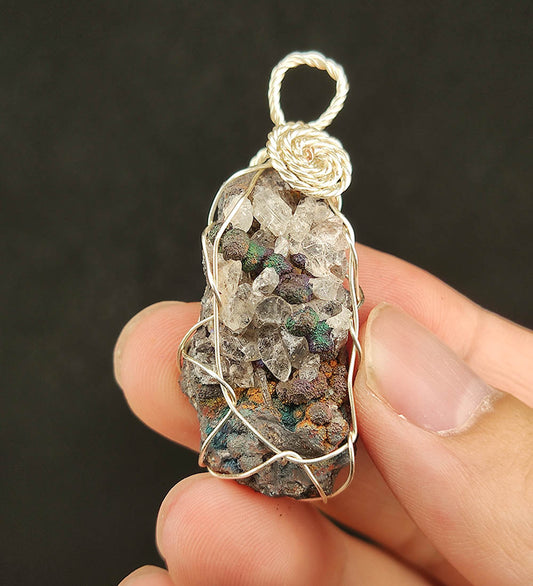 | Goethite Pendant Copper Wire Wrapped Gemstone Pendant | COLOUR: Gold,Turgite with White Quartz,Crystal| 100% natural color |