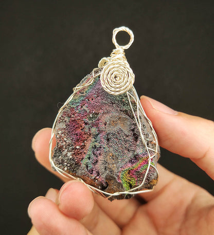 | Goethite Pendant Copper Wire Wrapped Gemstone Pendant | COLOUR:Gold,Turgite with black Calcite & Orange Quartz,Crystal | 100% natural color |