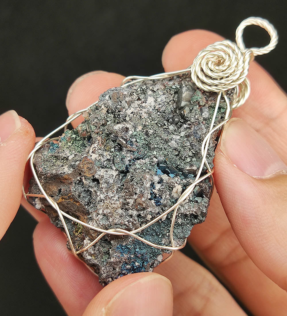 | Goethite Pendant Copper Wire Wrapped Gemstone Pendant | COLOUR: Silver black ,Turgite with black Calcite | 100% natural color |