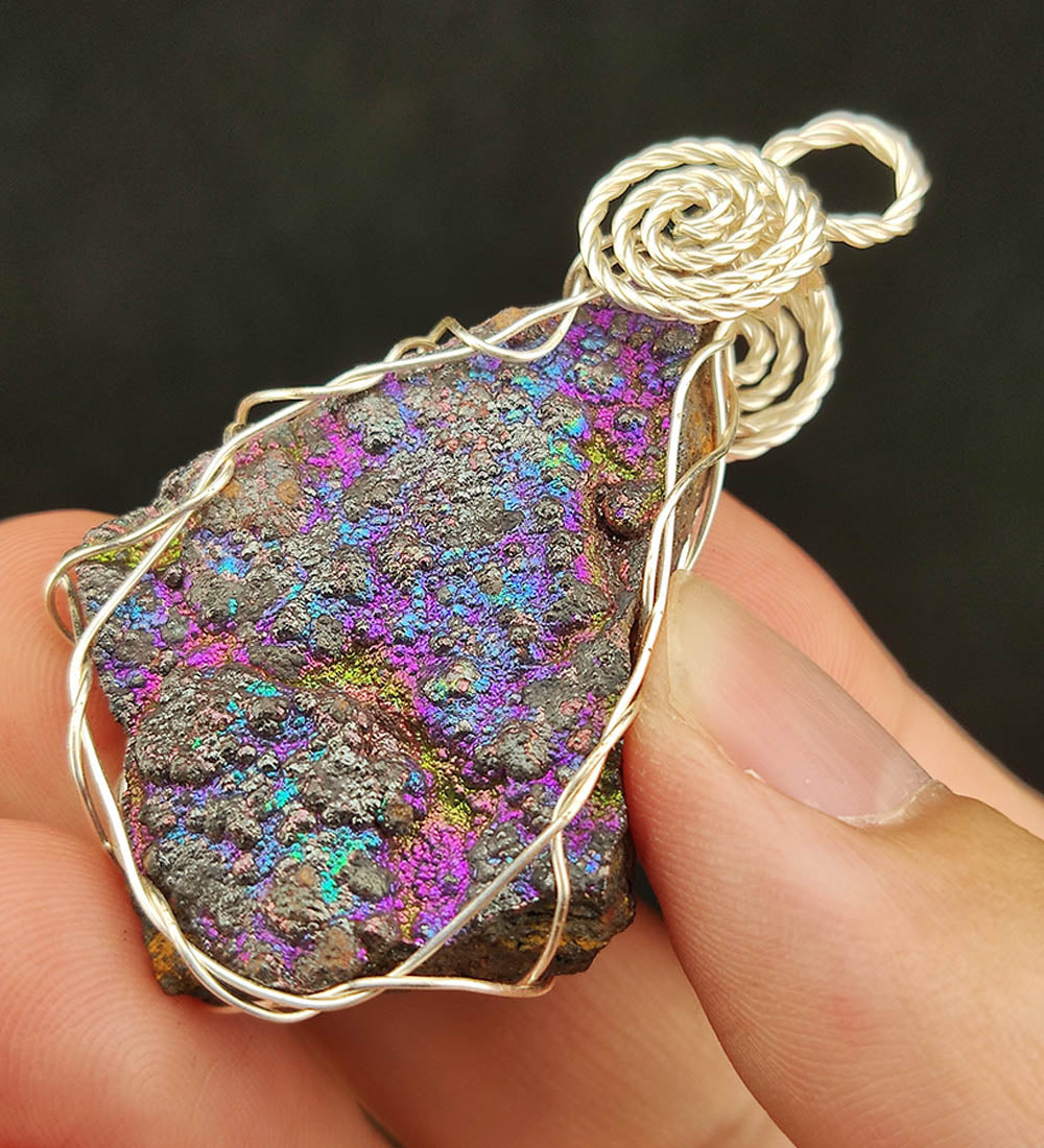 | Goethite Pendant Copper Wire Wrapped Gemstone Pendant | COLOUR: Purple, Gold, Blue, Pink | 100% natural color |