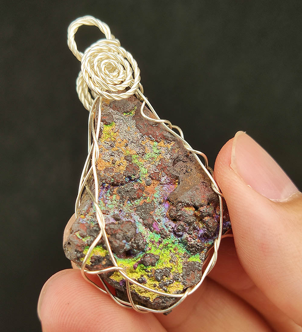 | Goethite Pendant Copper Wire Wrapped Gemstone Pendant | COLOUR: Purple, Gold, Blue, Pink | 100% natural color |